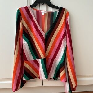 Sadie and Sage V Neck Long Sleeve Peplum Top Made in USA Size Large